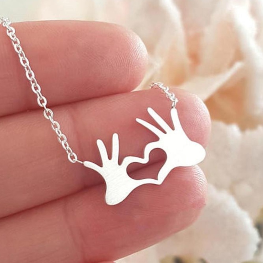 Love You boutique heart hands symbol necklace jewelry NWT